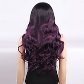 abordables Perruques Synthétiques Sans Bonnet-Perruque Synthétique Ondulé Tissage bouclé Coupe Dégradée Avec Frange Fabriqué à la machine Perruque 28 pouces A1 Cheveux Synthétiques Femme Classique Confortable Dégradé de Couleur Multicolore