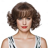 cheap Party Wigs-Synthetic Wig Wavy Curly Weave Asymmetrical Neat Bang Machine Made Wig 12 inch A1 Synthetic Hair Women&#039;s Classic Comfortable Color Gradient Ombre
