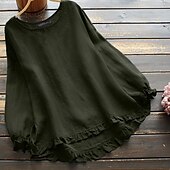 cheap Shirts-Women&#039;s Blouse Cotton Linen Shirts Plain Basic Modern Long Sleeve Square Neck Regular Tops Daily Holiday Going out Ruffle Black White Pink Army Green Navy Blue Summer