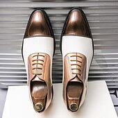 abordables Officiel-chaussures habillées bicolores pour hommes en bronze et crème avec design à lacets, embout élégant pour des événements formels élégants