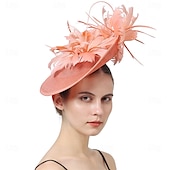 baratos Capacete de Casamento-Peça para Cabeça Sinamay Casamento Festa de Noite Elegante Casamento Com Penas Capacete Chapéu