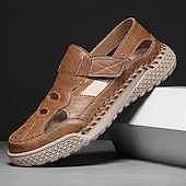 voordelige Buitensandalen-Bruine kunstleren outdoor sportsandalen voor heren met ademende perforaties en duurzame grip voor wandelen en trekking