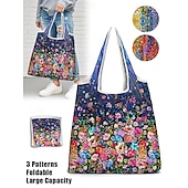 cheap Handbag &amp; Totes-Large Capacity Foldable Shopping Bag – Reusable Floral Print Tote, Eco-Friendly Lightweight Grocery Bag for Women, Travel, and Daily Use
