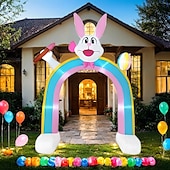 abordables Luces de paisaje-Conejito de Pascua inflable de 9.8 pies, cepillo de mano y huevo de Pascua inflable con arcoíris de luz, para interiores y exteriores, patio, jardín, césped, vacaciones familiares, ambiente de fiesta, luz decorativa