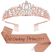 economico Forniture per Festa di Compleanno-set di accessori da 2 pezzi per compleanno principessa - cerchietto e fascia con strass per donne e ragazze