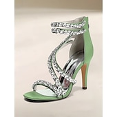 economico Sandali Eleganti-sandali con tacco alto e cinturino in strass bianchi da donna – eleganti scarpe da sposa per cocktail party