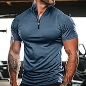 economico magliette di base-Per uomo Maglietta Manica Corta Maniche Corte Collo alla coreana Zip a un quarto Estate Primavera Tinta unica Semplice Sport Essenziale Con zip Vacanza Streetwear Casuale Blu chiaro Nero Bianco