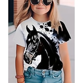cheap Girl&#039;s 3D Animals-Girls&#039; 3D Horse T shirt Tee Short Sleeve Summer Spring Fashion Basic Kids 4-12 Years Crew Neck Outdoor Casual Daily Regular Fit