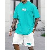  Ανδρικά Φόρμα Σετ ρούχων Σορτσάκια Στρογγυλή Ψηλή Λαιμόκοψη ΕΞΩΤΕΡΙΚΟΥ ΧΩΡΟΥ Καθημερινά Αθλητικά Τσέπη Κορδόνι 2 τεμάχια Συνδυασμός Χρωμάτων Γράμμα Μαύρο Λευκό Θαλασσί Πολυεστέρας Ρούχα Γυμναστικής