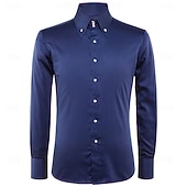 Недорогие мужские нежелезные рубашки-Муж. Рубашка Нежелезная рубашка Устойчив к морщинам Полотняное плетение Свадьба на открытом воздухе Темно синий Длинный рукав Точка Лето Весна Одежда