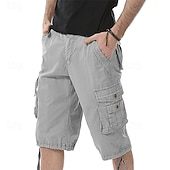 baratos Clássico-Homens Bermuda Cargo Calção Shorts de verão Bolso multi Bolso com aba Tecido Conforto Vestível Comprimento do joelho Ao ar livre Esporte Diário Moda Casual Preto Vinho
