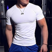 cheap Men&#039;s Casual T-shirts-Men&#039;s Gym Shirt Compression Shirt Fitness Shirt Crew Neck Short Sleeves Casual Daily Gym Quick dry High Stretch Sweat wicking Patchwork Color Block Black White Hot Stamping Activewear Polyester