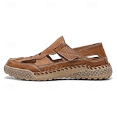 voordelige Buitensandalen-Bruine kunstleren outdoor sportsandalen voor heren met ademende perforaties en duurzame grip voor wandelen en trekking