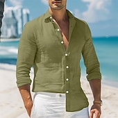 economico Vacanza-Per uomo Camicia camicia di lino Camicia estiva Abbigliamento mare Camicia con bottoni Liscio Da mare Informale Nero Bianco Rosa Blu Manica lunga Colletto Primavera estate Abbigliamento