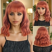 abordables Pelucas sintéticas de moda-Pelucas sintéticas Ondulado Tejido rizado Corte asimétrico Flequillo recto Hecho a Máquina Peluca 14 pulgadas A1 Pelo sintético Mujer Clásico Cómodo Gradiente de Color Naranja