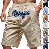 economico Vacanza-Per uomo Shorts Shorts di Lino Pantaloncini Estivi Shorts da Spiaggia Ricamato Coulisse Elastico in vita Semplice Comodità Traspirante Lunghezza al ginocchio All&#039;aperto Quotidiano Spiaggia Moda