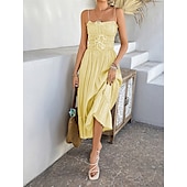 abordables Robes d&#039;été-Femme Robe mi-longue robe blanche Robe casual Robe d&#039;été Robe à enfiler Mode Moderne du quotidien Plage Fin de semaine Standard Plein Sans Manches Bretelles Fines Noir Jaune Bleu Vert Eté