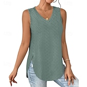 abordables Chemises et blouses-Femmes Chemisier Uni Moderne Occasionnel Sans manches Col en V Hauts Réguliers Quotidien Fête Sortir Asymétrique Vert herbe Noir Blanche Rose Claire Bleu Été