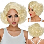 baratos Perucas Históricas-Peruca Sintética Cacheada Ondulada Assimétrica Franja Arrumada Peruca Feita à Máquina 12 polegadas A1 Cabelo Sintético Clássico das Mulheres Confortável Gradiente de Cor Loira Perucas de Halloween