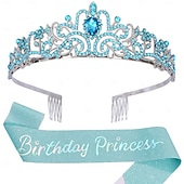 economico Forniture per Festa di Compleanno-set di accessori da 2 pezzi per compleanno principessa - cerchietto e fascia con strass per donne e ragazze
