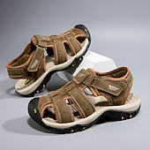 abordables sandalias de exterior-Sandalias deportivas multitirantes verdes y marrones para hombre con velcro ajustable y suela antideslizante para aventuras al aire libre