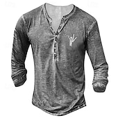 preiswerte Lässiges Henley-T-Shirt-Herren T-Shirt mit Knöpfen Henley Hemd T-Shirt Langarm Henley Sommer Muster Einfarbig Mode Designer Mode Urlaub Straße Ausgehen Dunkelbraun Dunkelgrau Schwarz Top T-Shirt für Herren