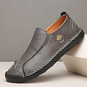 cheap Men&#039;s Slip-ons &amp; Loafers-Men&#039;s Beige Genuine Faux Leather Moccasins – Handmade Stitching Casual Slip-On Driving Shoes for Outdoor &amp; Trave