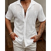 economico camicia da uomo con bottoni-Per uomo Camicia Camicia Estiva Camicia casual Camicia da Spiaggia Camicia con Bottoni Bianco Manica Corta Semplice Colletto a Camicia Vacanza Camicia hawaiana Abbigliamento Poliestere Moda Casual