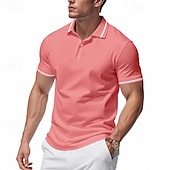 cheap Men&#039;s Classic Polo-Multi Packs 2pcs Men&#039;s Lapel Short Sleeves White+Pink Button Up Polos Golf Shirt Golf Polos Shirts Plain Vacation Daily Wear Polyester Summer