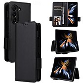 Недорогие Чехлы для Samsung-телефон Кейс для Назначение SSamsung Galaxy Z-сгиб 6 Z Fold 5 Z Fold 4 Z Fold 3 Z Fold 2 Кейс на заднюю панель со стендом с ремешком на запястье Разъем для карты Ретро ТПУ Кожа PU