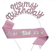 voordelige Verjaardagsfeest Benodigdheden-verjaardagsfeestje modieuze verjaardagsversieringen 2-delige set voor meisjes en vrouwen hoofdband en sjerp met &#039;it&#039;s my birthday&#039; verkrijgbaar in meerdere kleurencombinaties