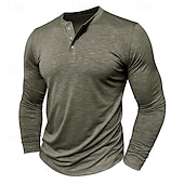cheap Casual Henley Tee-Men&#039;s Henley Shirt Tee Top Long Sleeve Solid Color Fashion Daily Buttons Henley Outdoor Street Causal Summer Army Green Black White Henley T-Shirt