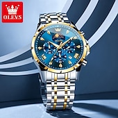 abordables Relojes de Cuarzo-OLEVS 3653 Reloj para Hombre Reloj de Cuarzo Reloj Cronógrafo Multifuncional para Hombre Impermeable a 30M Luminiscente Fase Lunar Reloj de Acero