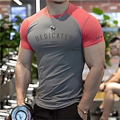 cheap Men&#039;s Casual T-shirts-Men&#039;s Gym Shirt Compression Shirt Fitness Shirt Crew Neck Short Sleeves Casual Daily Gym Quick dry High Stretch Sweat wicking Patchwork Color Block Black White Hot Stamping Activewear Polyester