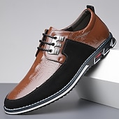 cheap Casual-Men&#039;s Derby Lace-Up Shoes with Crocodile-Patterned Leather and Black Suede, Stylish Sporty Sole for Casual and Business Casual Wear