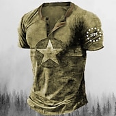 billige Vintage og retro-Herre Grafisk Stjerne Henly-skjorte T-skjorter Kortermet 3D-utskrift Mote Designer Bekvem utendørs Avslappet Daglig Sommer Blå Brun Grønn Militærgrønn Henley Henley T-skjorte