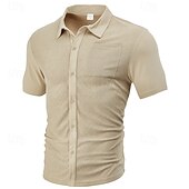cheap Men&#039;s Button Up Shirts-Men&#039;s Shirt Summer Shirt Casual Shirt Beach Shirt Button Up Shirt Black White Burgundy Navy Blue khaki Short Sleeve Plain Shirt Collar Vacation Hawaiian Front Pocket Clothing Apparel Polyester