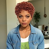 abordables Perruques de qualité supérieure-Perruque Synthétique Frisé Jerry Tissage bouclé Coupe Pixie Coupe Asymétrique Fabriqué à la Machine Perruque 10 pouces A1 Cheveux synthétiques Femmes Classique Dégradé de couleur Cheveux Mèches