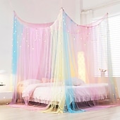 economico Baldacchini e tende da letto-1Pc Tende da Letto A Gazebo Arcobaleno Tenda da Principessa per Letto per Bambine Drappeggi Rete Decorazione Camera da Letto