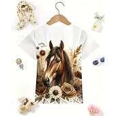 tanie 3D zwierzęta dziewczynki-Dla dziewczynek 3D Konik Podkoszulek T-shirt Krótki rękaw Lato Wiosna Moda Podstawowy Dzieci 4-12 lat Półgolf Na zewnątrz Codzienny Regularny