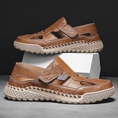 voordelige Buitensandalen-Bruine kunstleren outdoor sportsandalen voor heren met ademende perforaties en duurzame grip voor wandelen en trekking