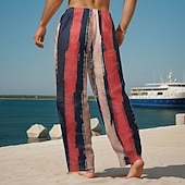 preiswerte Bedruckte Freizeithosen für Herren-Herren Geometrisch Gestreift Hose Baggy-Hosen Freizeithose Mittlere Taille Vintage-Retro Outdoor Urlaub Ferien Kordelzug Elastischer Bund Weites Bein Sommer Frühling 3D-Druck Gelb Rote Blau