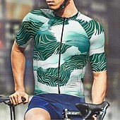 お買い得  メンズジャージ-男性用 サイクリングジャージー 半袖 バイク Tシャツ ジャージー 3つのリアポケット付き マウンテンサイクリング 高通気性 速乾性 人間工学デザイン ウィッキング フォレストグリーン ダークブルー ダークグリーン リーフ柄 スポーツ 衣類