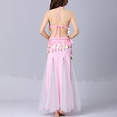 cheap Belly Dancewear-Belly Dance Skirts Gold Coin Pure Color Splicing Women's Performance Training Sleeveless High Polyester