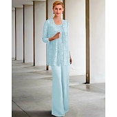 olcso Anya nadrágkosztümje-Jumpsuit  Nadrágruha 3 részes Ara anyának Formális esküvői vendég Elegáns Nagy méretű Kötés beleértve Ékkő nyak Padlóhosszú Chiffon Csipkével Ujjatlan Egyszínű 2025 ingyenes egyedi méret