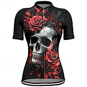 cheap Women&#039;s Jerseys-Women&#039;s Cycling Jersey Short Sleeve Bike Tee Tshirt Jersey with 3 Rear Pockets Mountain Bike MTB Breathable Quick Dry Anatomic Design Wicking Wine Red Black Red Skull Sports Clothing Apparel