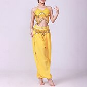 お買い得  ラテンダンスウェア-ラテンダンス 上着 ゴールドコイン ピュアカラー スプライシング 女性用 性能 訓練 ノースリーブ ハイウエスト ポリエステル