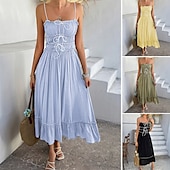 abordables Robes d&#039;été-Femme Robe mi-longue robe blanche Robe casual Robe d&#039;été Robe à enfiler Mode Moderne du quotidien Plage Fin de semaine Standard Plein Sans Manches Bretelles Fines Noir Jaune Bleu Vert Eté