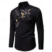 economico camicia da uomo con bottoni-Per uomo Camicia Camicia estiva Maglietta informale Camicia da spiaggia Camicia con bottoni Nero Bianco Manica lunga Floreale Bavero Da mare Hawaiano Con ricami Abbigliamento Poliestere Di tendenza