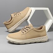 abordables Baskets-Baskets décontractées en cuir beige pour homme avec design à lacets - parfaites pour le confort au quotidien et les activités de loisirs